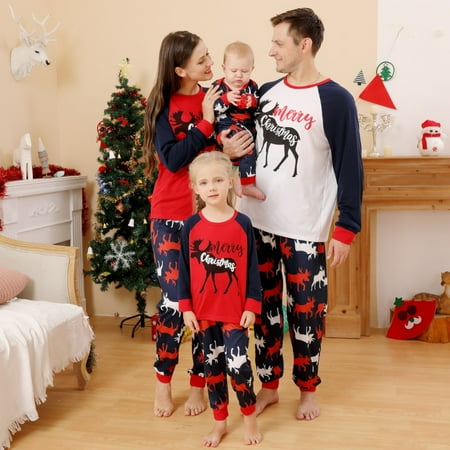 

baozhu Matching Family Sleepwear Sets Christmas Pajamas with Cute Elk and Letter Print Sleeve Tee and Bottom Loungewear