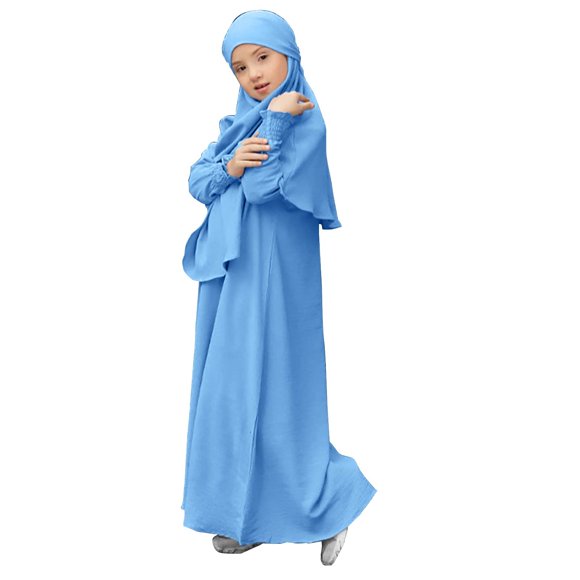 RIJOPUTY Kids Prayer Dress Muslim Clothes for Girls Long Sleeve Abaya Maxi Islamic Kaftan Jilbab Loose Long Robe (without Head Scarf )