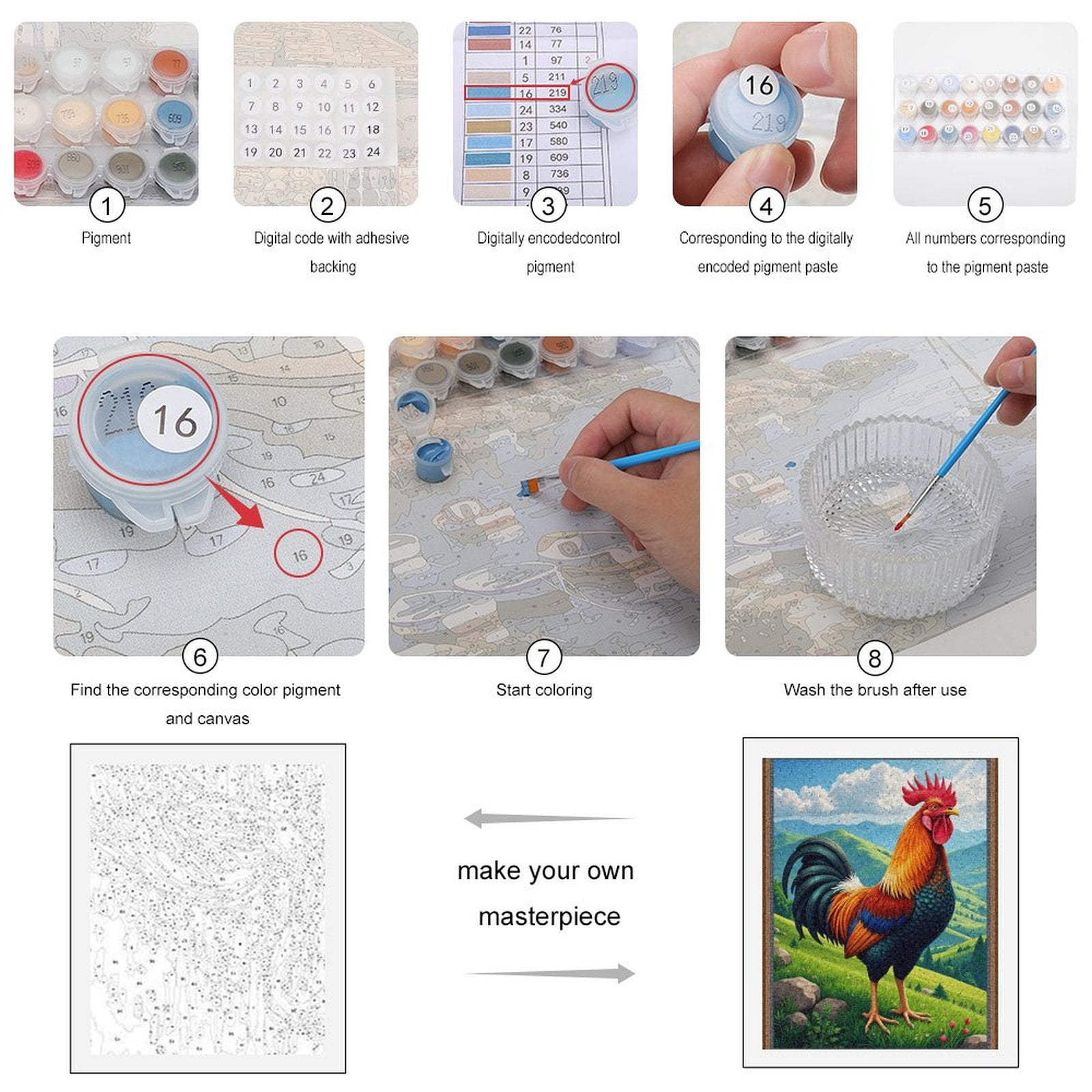 Paint By Numbers Kit for Adults Beginner - Rooster In Scenic Mountain Landscape DIY Canvas Painting Kits for Adults, Frameless Paint By Number for Adults for Home Wall Decor 16x20 Inch