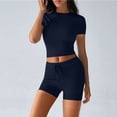 thumbnail image 2 of Hurxie Women's 2 Piece Outfits Lounge Sets Slim Fitted Short Sleeve Crop Tops Fold Over Shorts Casual Comfy Trasuits Navy,M, 2 of 6