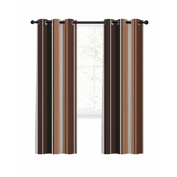 Brown Black Stripes Blackout Curtains, Light Blocking Print Window Curtains, Farmhouse Vintage Abstract Lines Thermal Insulated Window Drapes for Living Room Kitchen Cafe 2 Panels, 104"W x 84"L