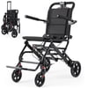 Verpal Lightweight Foldable Transport Wheelchair for Seniors, Portable Steel Travel Wheelchair with Telescopic Handle & Safety Belt & Hand Brake, Folding Transfer Wheel Chair for Travel, Airplane