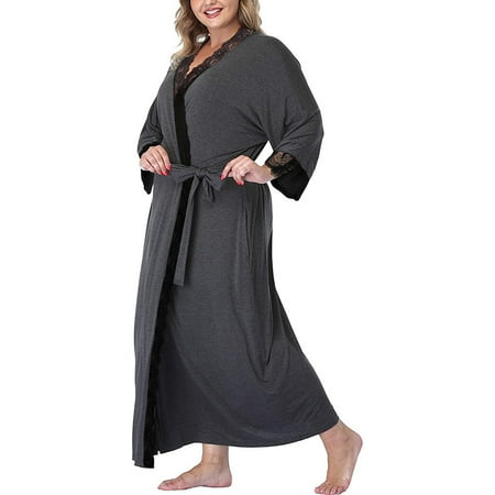 

Coutgo Women s Plus Size Robe Pajamas Loose Knit Bathrobe Solid Color