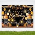 thumbnail image 3 of Whiskey Happy Birthday Backdrop for Men Black Gold Balloons Fireworks Cigar Barrel Wood Modern Photography Background Cheer Table Decor Banner Studio Photo Shoot, 3 of 4
