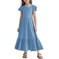 thumbnail image 2 of Girls Dresses Party Dresses for Girls Girls Summer Pleated Short Sleeve Round Neck Loose Casual Flowy Layered Extra Long Dress With Pockets, 2 of 7