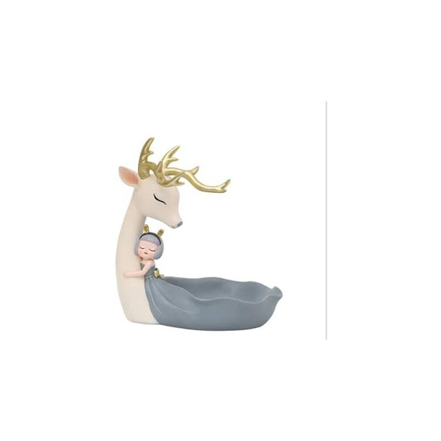 N\C Adornos de almacenamiento de llaves de resina, decoraciones creativas para el hogar, bandeja de almacenamiento de soportes de escritorio de alce-ciervo blanco