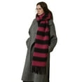 thumbnail image 3 of Women's Thickened Warm Striped Scarf Shawl, Oversized Plaid Wrap for Autumn Winter, Soft Furry Acrylic Fashion Scarf, Versatile Large Blanket Scarf, All-Season Cold Weather Fashion Accessory - C, 3 of 5