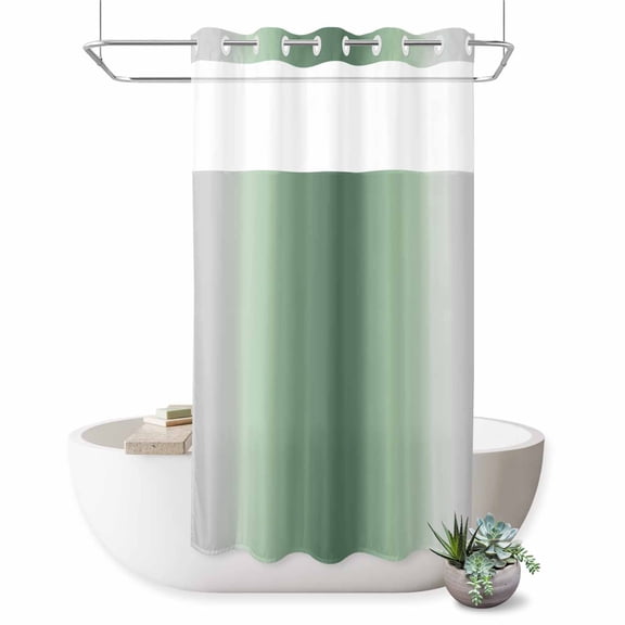 No Hook Shower Curtain, Sage Green Grey Ombre Shower Curtains for Bathroom with See Through Top Window, Farmhouse Gradient Minimalist Waterproof & Washable Bath Curtain Stand Up Stall 36"x72"