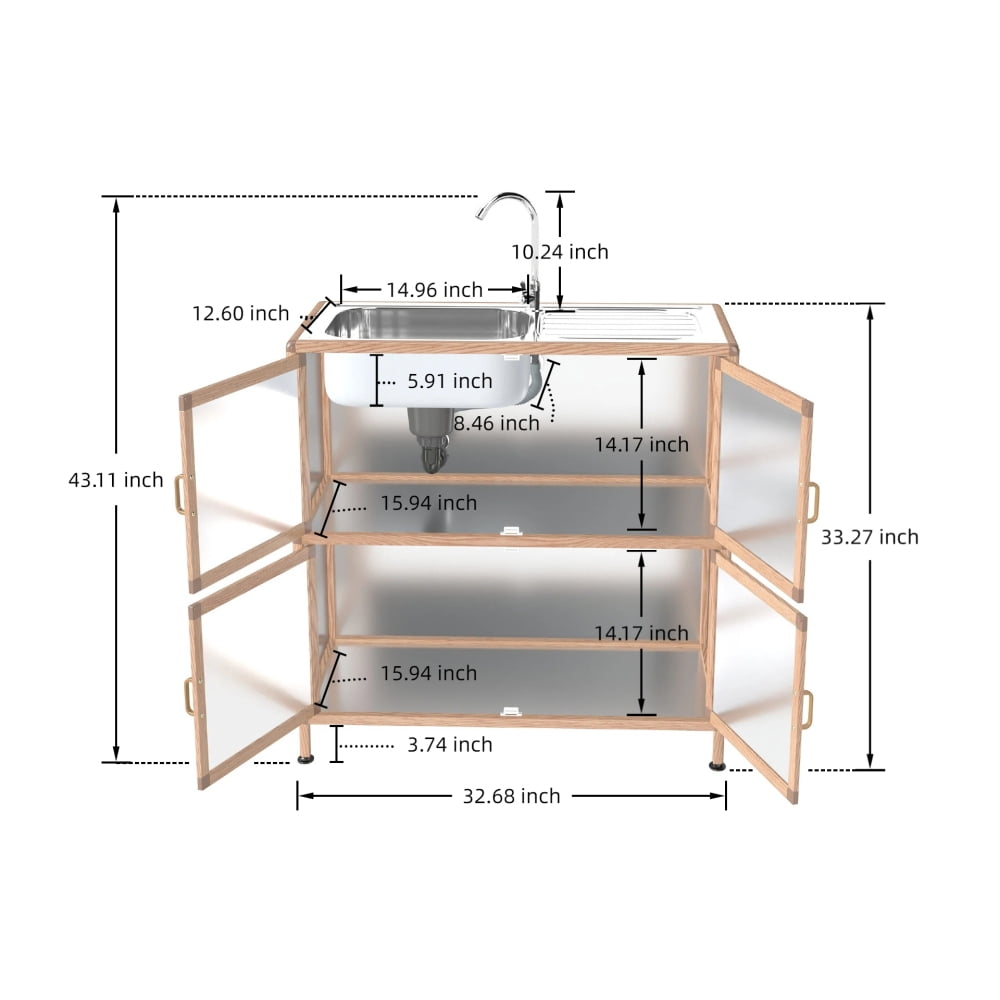 Freestanding Stainless Steel Utility Sink with Cabinet, Laundry & Outdoor Sink Station (32.68"D x 16.93"W x 32.68"H)