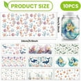 thumbnail image 2 of 10 Pcs Colorful Ocean Animals Theme Cup Printing UV Transfer Papers 10 Styles Seahorses Seaweed Jellyfish Dolphins Turtles UV DTF Cup Wrap Stickers for 16 OZ Glass Cups Crafts 9.5x4.3inch, 2 of 9