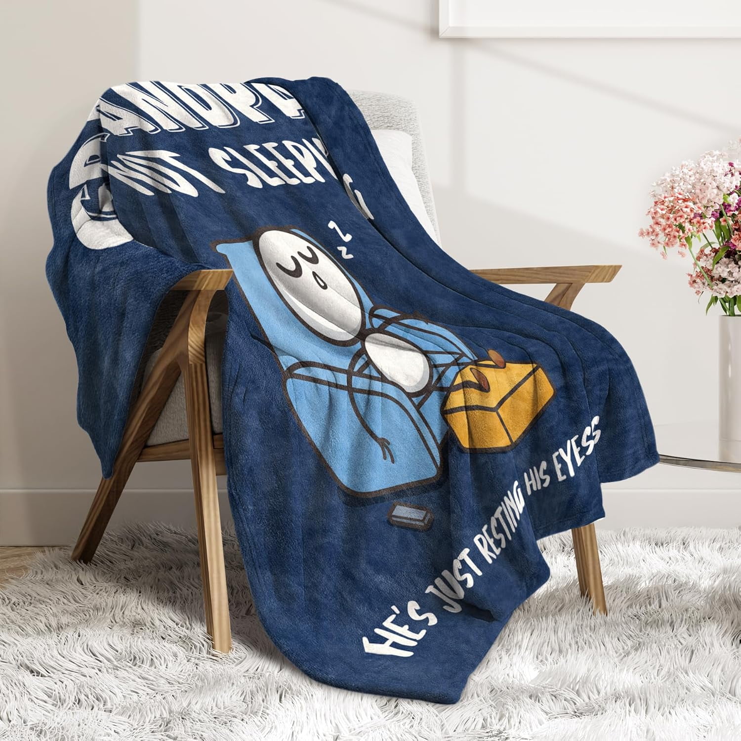 Funny Grandpa Christmas Birthday Gifts, Grandpa is Not Sleeping Blanket, Grandpas Gift from Grandkids, Super Soft Throws Blanket for Napping, Promoted to Grandpas Gifts