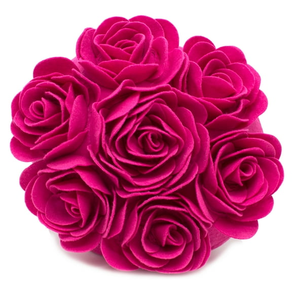 Multi Rose Motifs Felt 15-inch Round Decorative Throw Pillow (Fuchsia, Case Insert)
