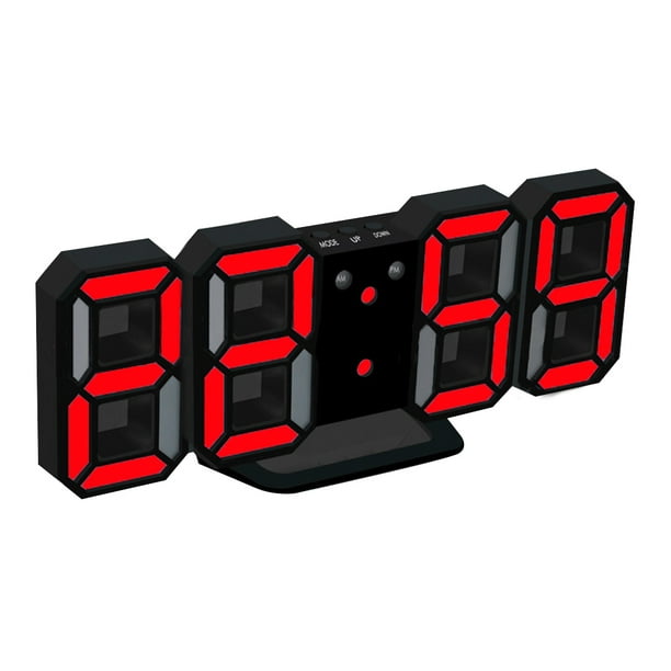 Billuyoard Reloj de pared LED 3D reloj de Digital de diseno moderno con alarma luz nocturna reloj de pared para decoracion del hogar y la Iluminacion y accesorios rojo Walmart en
