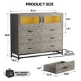 thumbnail image 2 of TROPOW Dressers & Chests of Drawers,6 Drawer Dresser for Bedroom with LED Lights and Charging Station,Wooden Double Dresser with 2 Shelves & Mental Grid Handle,Gray, 2 of 7
