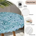 thumbnail image 6 of Light Blue Teal Fitted Tablecloth with Elastic Edged, Round Table Cloth for Dining Table, Retro Botanical Abstract Art Waterproof Oil Proof Table Cover for Indoor Outdoor 55"-60", 6 of 8
