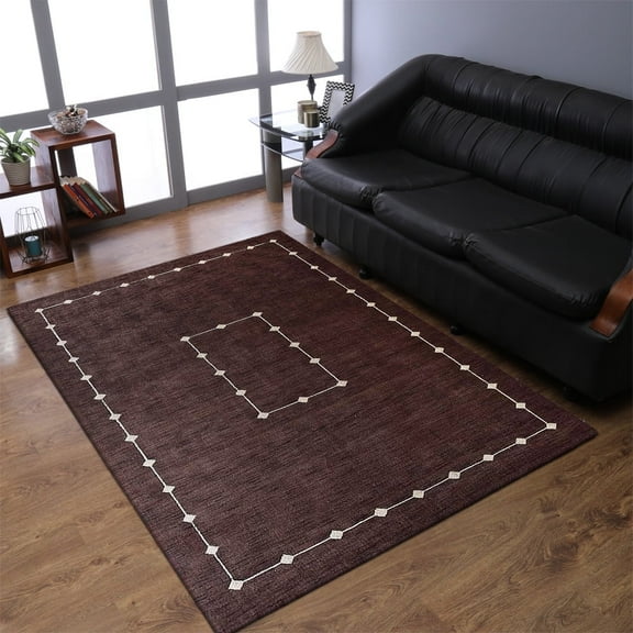 Rugsotic Carpets Handmade Rugs Hand Knotted Loom Rectangle 8'x10' Brown Wool for Indoor Use