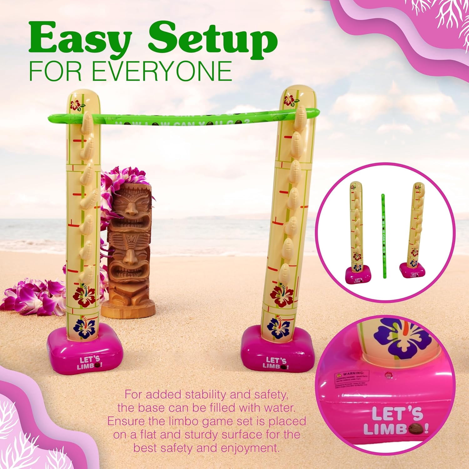 4E's Novelty Lua Limbo Game Set, Inflatable Limbo Sticks for Kids & Adults, Party Fun
