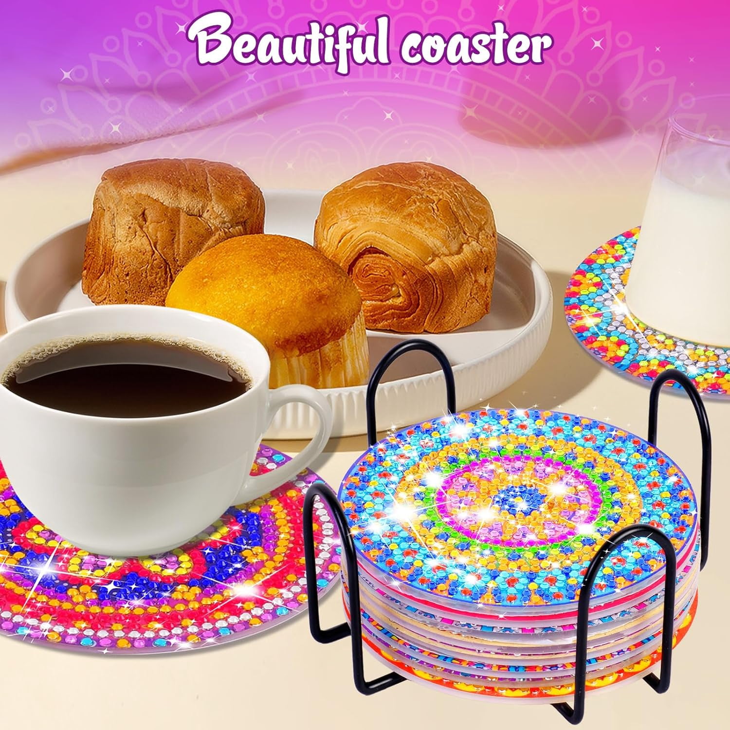 HYPERLIVING Jovicos Craft Kits for Girl 6 7 8 9 10 Years Olds, 8 PCS Diamond Painting Coaster with Holder, 5D Mandala Diamond Painting Art Craft for Kids Adult, Girls Toys Gifts for Kids
