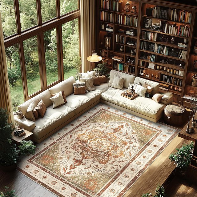 Area Rugs for Entryway x Lightweight Machine Washable Rug Vintage Area Rugs for Bedroom Neutral Bathroom Mat Indoor Carpet for Playroom Office Living Room(Grey xft)
