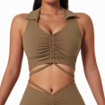 thumbnail image 4 of Top deportivo para mujer para ejercicios de alto impacto, diseño de espalda bonita, ropa de entrenamiento a prueba de golpes, sujetador de yoga con solapa marrón talla L, 4 of 7
