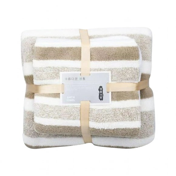 TopLLC Bath Towels Coral Velvet Towel Bath Towel Set Striped Thickened Towel Absorbent Bath Towel Wedding Gift Towel