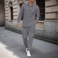 thumbnail image 2 of DHFJKG Mens 2 Piece Outfit Casual Linen Lapel Long Sleeve Button Front Shirt Jacket Ankle-Tied Pants With Multiple Pockets Cozy Outfit, 2 of 7