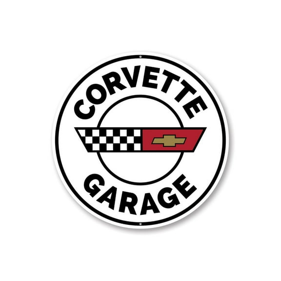 Corvette Garage Car Aluminum Metal Decor Sign - 12" Round