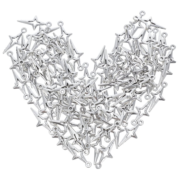 100 dijes de estrella: mini colgantes huecos para hacer joyas, cuentas de estrella de cuatro puntas para collares, pulseras, pendientes, llaveros y proyectos de manualidades.