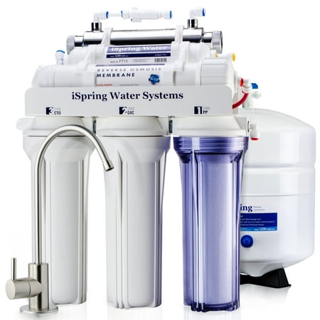 

iSpring RCC7U 75GPD 6-Stage Under Sink Reverse Osmosis RO Drinking Water Filtration System and Ultimate Water Softener UV Ultraviolet Light Filter