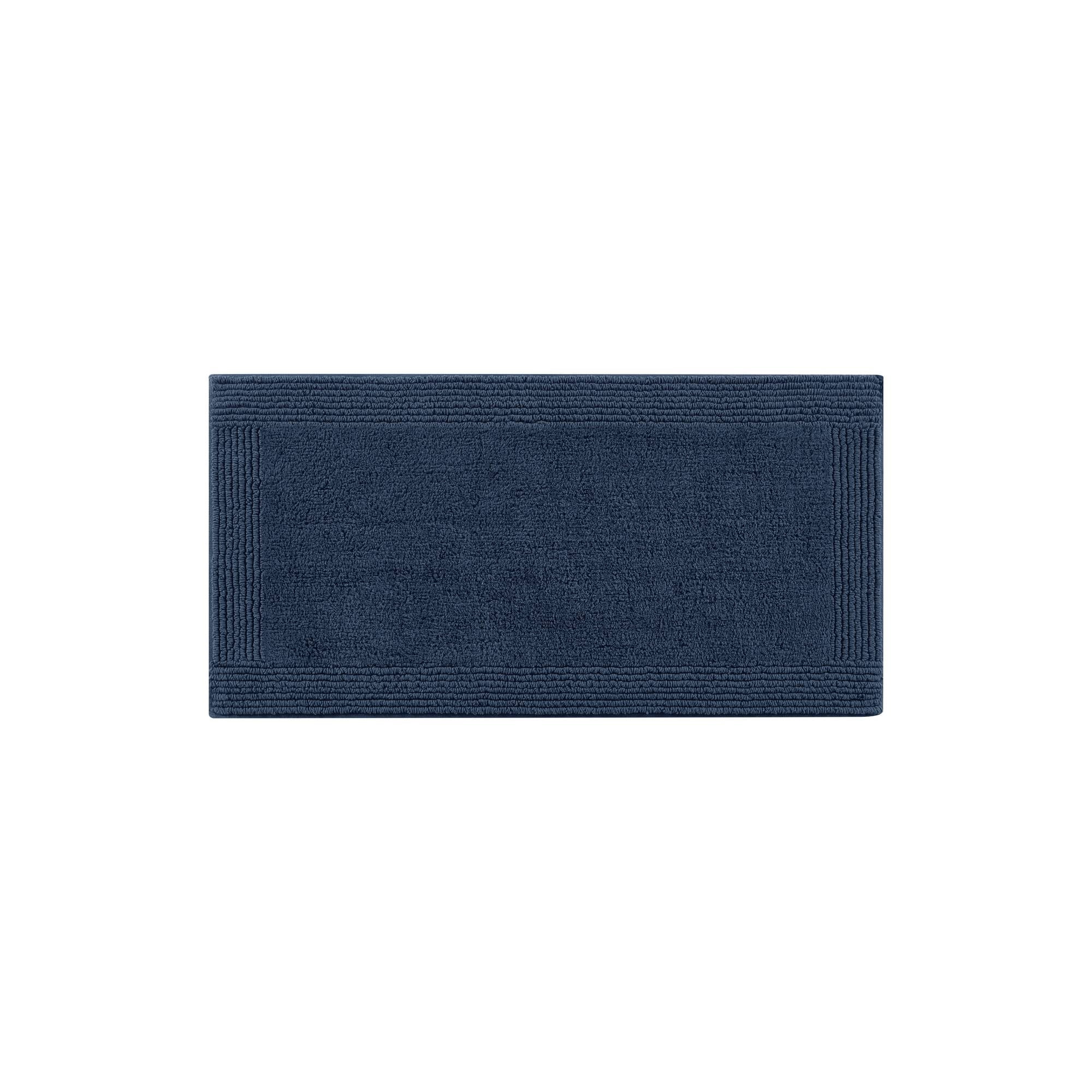 100% Cotton Tufted 3000 GSM Reversible Bath Rug 24x44" Navy Ultra Plush Dense Machine Washable Bathroom Rug