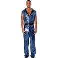 thumbnail image 2 of TiaoBug Men's Retro 70s Outfit Disco Dance Jumpsuit Sleeveless Shiny Metallic V-Neck Bodysuit Clubwear Blue L, 2 of 7