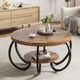 thumbnail image 4 of IdeaHouse Table Basse Ronde 30 Pouces Table de Centre, Table Basse à 2 Niveaux Tables de Centre Industrielles avec Pieds Réglables, Tables de Salon avec Tablette de Rangement et Grain de Bois Conçu, Assemblage Facile, 4 of 7
