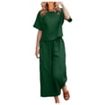 thumbnail image 2 of 2 Piece Outfits for Women Summer Cotton Linen Sets Lounge Solid 3/4 Sleeve Embroidered Top Matching Causal Wide Leg Pants, 2XL, 2 of 7