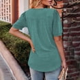 thumbnail image 4 of Camisetas Casuales de Manga Corta de las Mujeres con Cuello en V, Cuello Redondo, Color Sólido Blusa Ligera de Poliéster, 4 of 7
