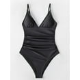 thumbnail image 4 of Cupshe Women's Black Ruched One Piece Swimsuit Plunging Neckline Monokini, XL, 4 of 5