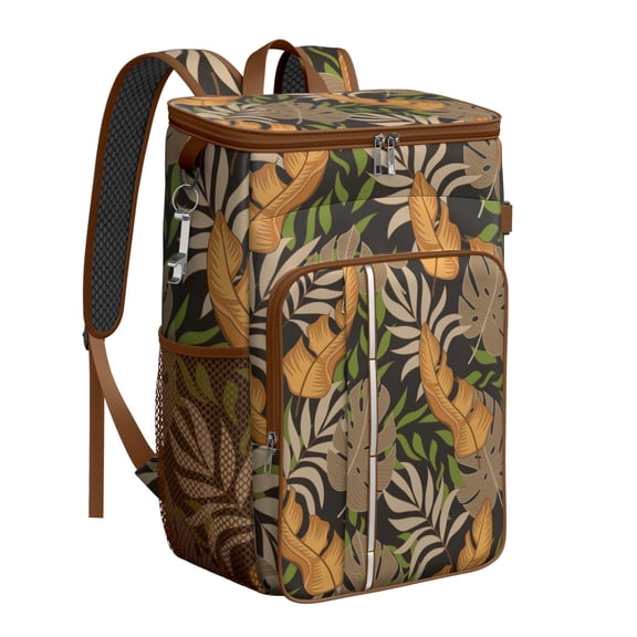Jungle Leaves Insulated Backpack Cooler, Leak Proof Cooler Bag with Botanical Floral Design for Hiking, Beach, Camping and Road Trip