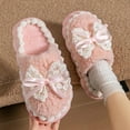 thumbnail image 4 of Xfvqtps Fluffy Slippers for Women Lace Bow Winter Warm Thick Sole PVC Slip on Furry Cozy Indoor and Outdoor Plush Shoes Pink, 4 of 5