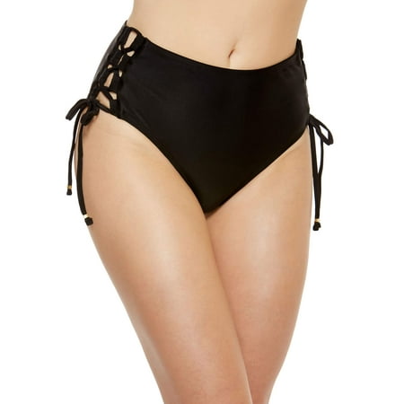 Time and Tru Womens high-waisted solid bikini brief swim bottom w/lace-up detail