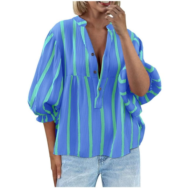 Yanlir Blouse Décontractée à Col Rabattu Boutonnée Manches Longues Couleur Unie T-Shirt Confortable Mode Coupe Régulière Printemps Été Fête de Travail (Bleu Clair1,2TG)