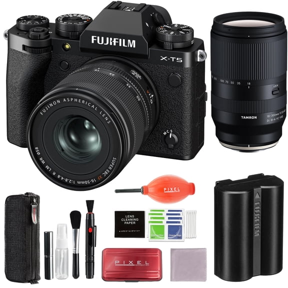 Fujifilm X-T5 Mirrorless Camera with XF 16-50mm f/2.8-4.8 Lens Black and Tamron 18-300mm f/3.5-6.3 Di III-A VC VXD Lens for Fujifilm X Bundle with Advanced Accessories