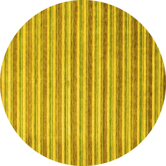 Ahgly Company Machine Washable Indoor Round Abstract Yellow Contemporary Area Rugs, 6' Round