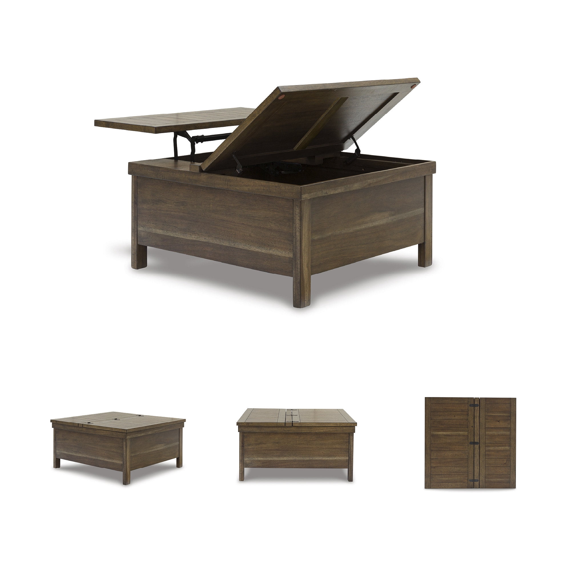 Signature Design by Ashley Moriville Rustic Hinged and Lift Top Cocktail Table with Hidden Storage, Light Brown