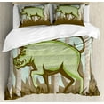 thumbnail image 1 of Razorback Duvet Cover Set King Size, Vintage Woodcut Wild Pig Boar in Woods, Decorative 3 Piece Bedding Set with 2 Pillow Shams, Green Brown Pale Sepia Pistachio Green Almond Gree, by Ambesonne, 1 of 3