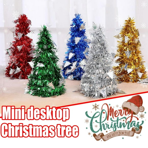 Xihbxyly Mini Árbol de Navidad, Decoración Navideña de Escritorio, Opciones Coloridas En Dorado, Rojo, Azul y Verde, Decoración Festiva Pequeña, Ambiente Curativo y Reconfortante, Tamaño de 27 Cm, Me