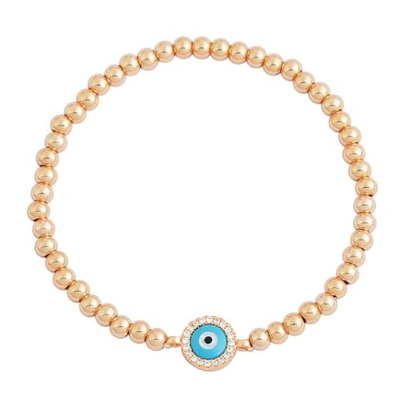 My Daily Styles Sterling Silver Evil Eye Beaded Stretch Bracelet, Blue Simulated Turquoise Center with Crystal Accents (Rose Gold-Tone)