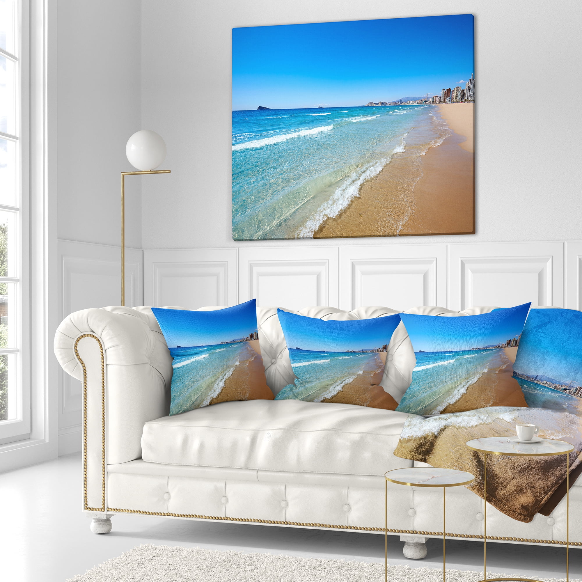 Designart Benidorm Poniente Beach Waves - Seascape Throw Pillow - 16x16