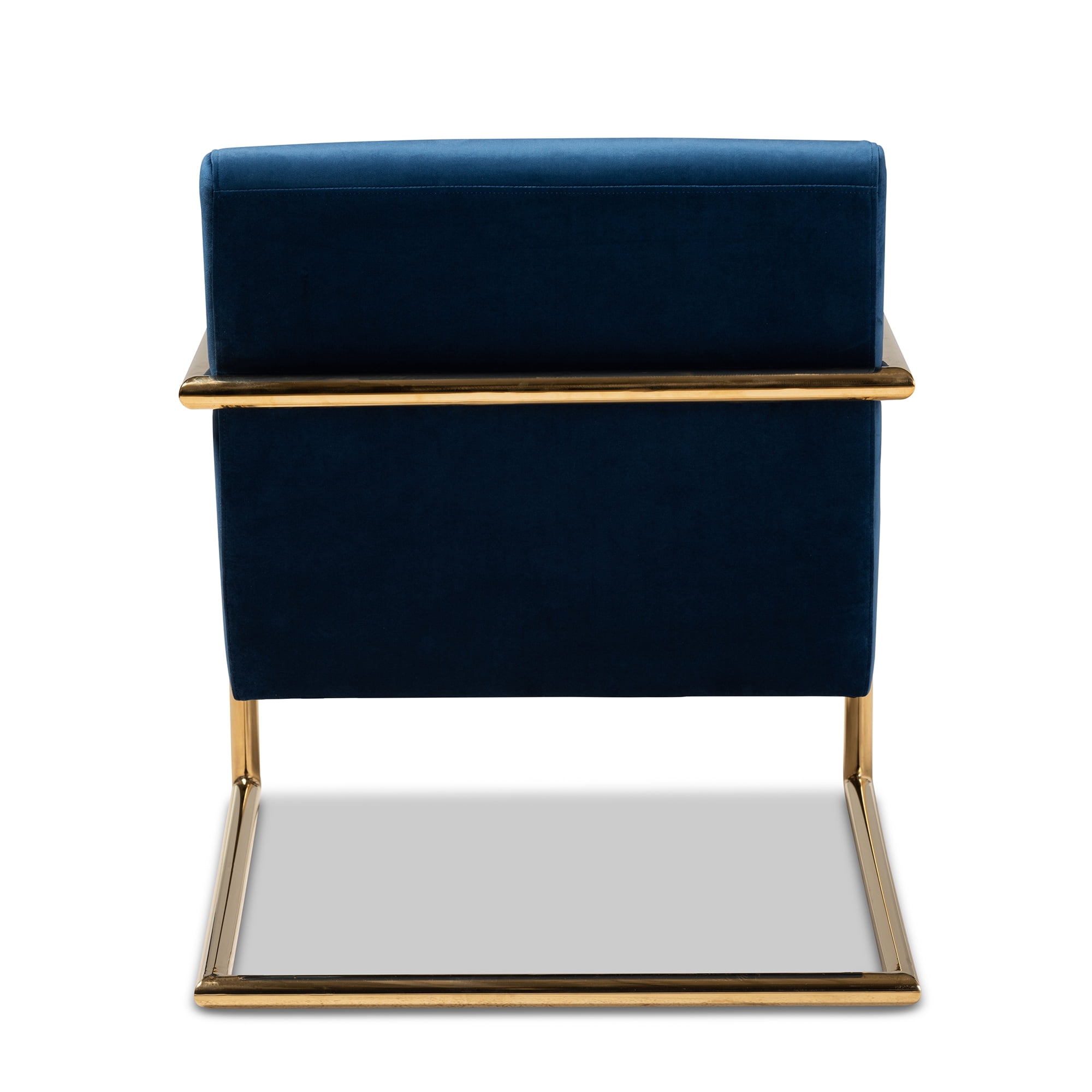 Baxton Studio Mira Glam and Luxe Navy Blue Velvet Fabric Upholstered Gold Finished Metal Lounge Chair