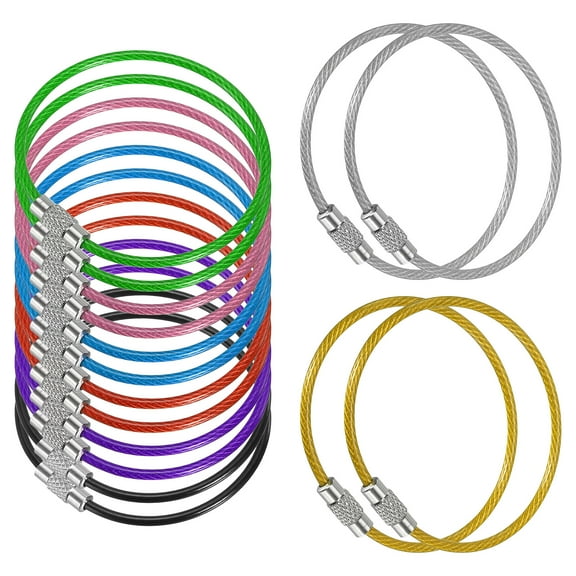 5.9 Inch Stainless Steel Wire Keychain Cable Key Ring Loop, Multicolor, 16 Pack