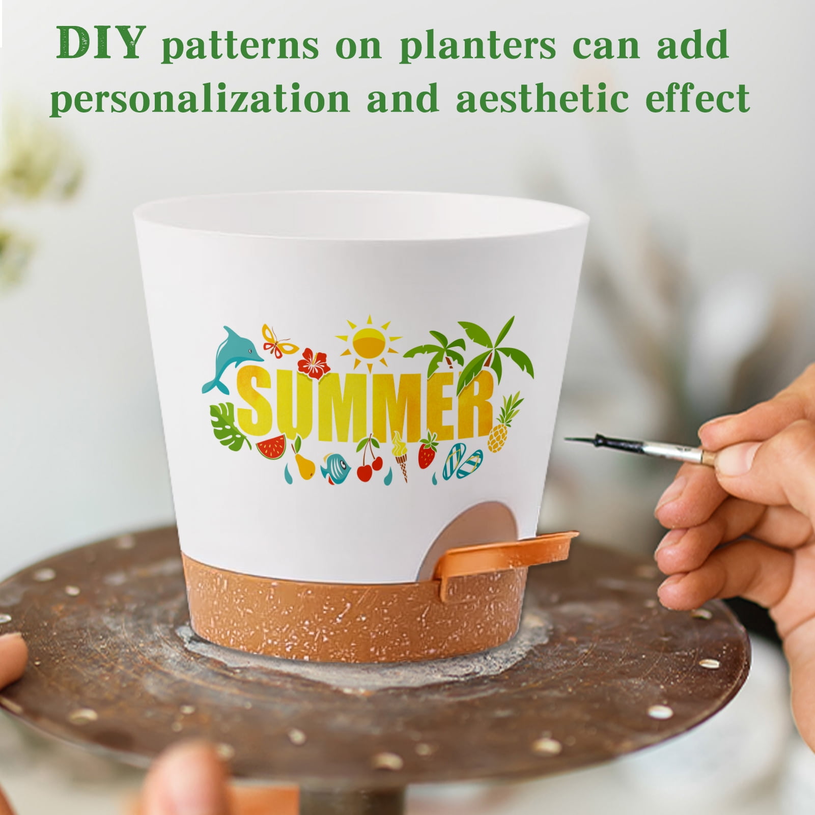 Remiawy Self Watering Plant Pots with Drainage Hole, 8/7/6.5/6/5.5/5 Inch Self Watering Planters for Indoor Outdoor Plants , White Plastic Flower Pots 6 Packs