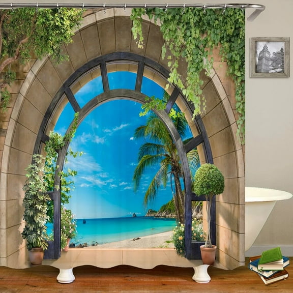 3D Landscape seaside outside the archway print bathroom shower curtain polyester waterproof home decoration curtain with hooks